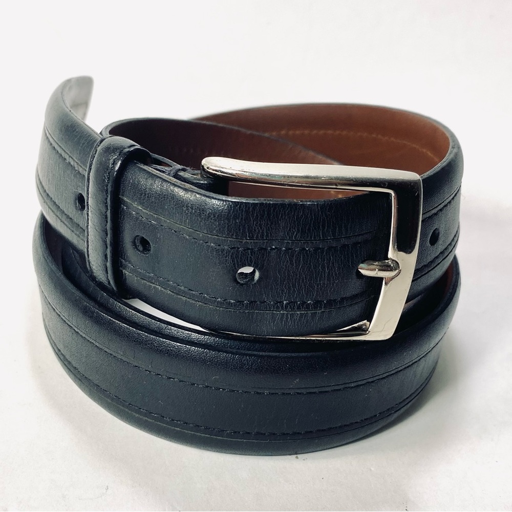 John W. Nordstrom Black Leather Silver Belt 38